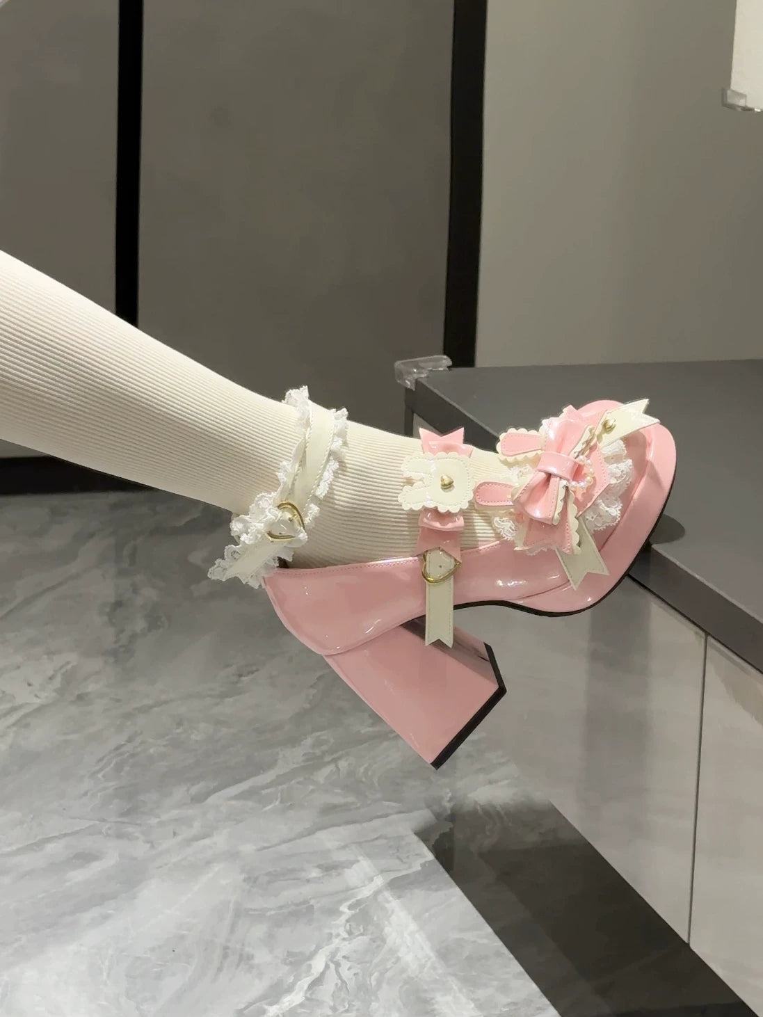 Sweet Bunny Tea Party - Sweet Lolita Chunky Heels Shoes, Bunny-ear Bow Decoration 44839:825380