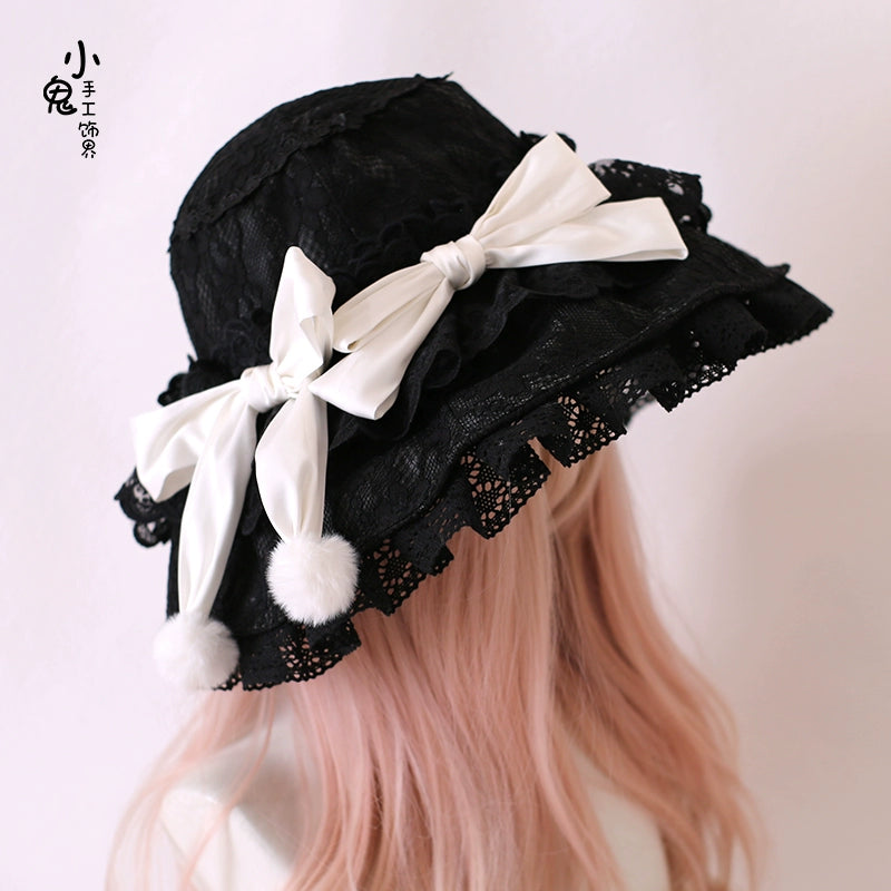Xiaogui - Retro Lolita Hat Lace Handmade Doll Hat with Multicolor Bows