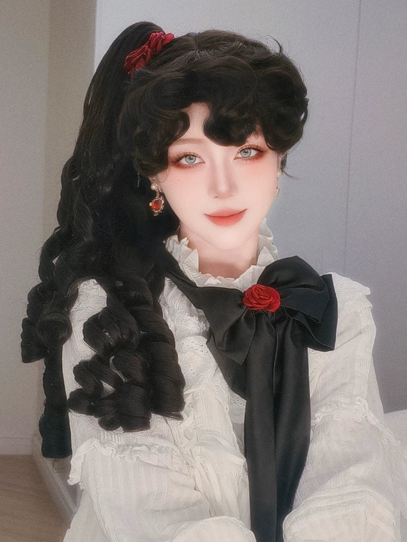 Retro Lolita Roman Roll Wig, Detachable Ponytails