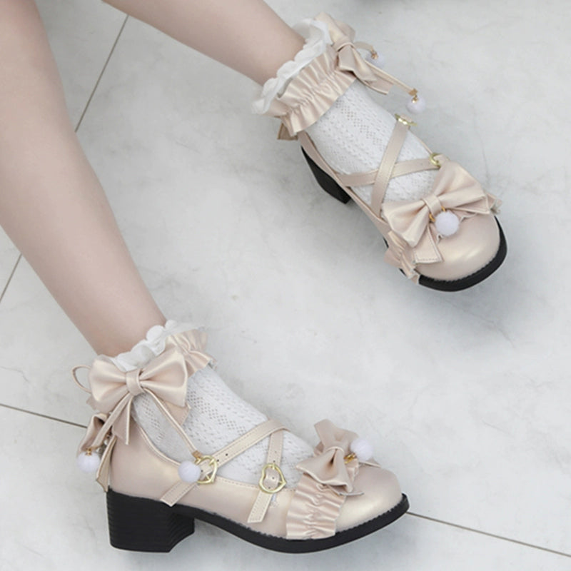 Fairy Godmothe - Preppy Style Flat Shoes Mid Heel Round Toe Lolita Shoes 34 Pearly Lustre Ivory