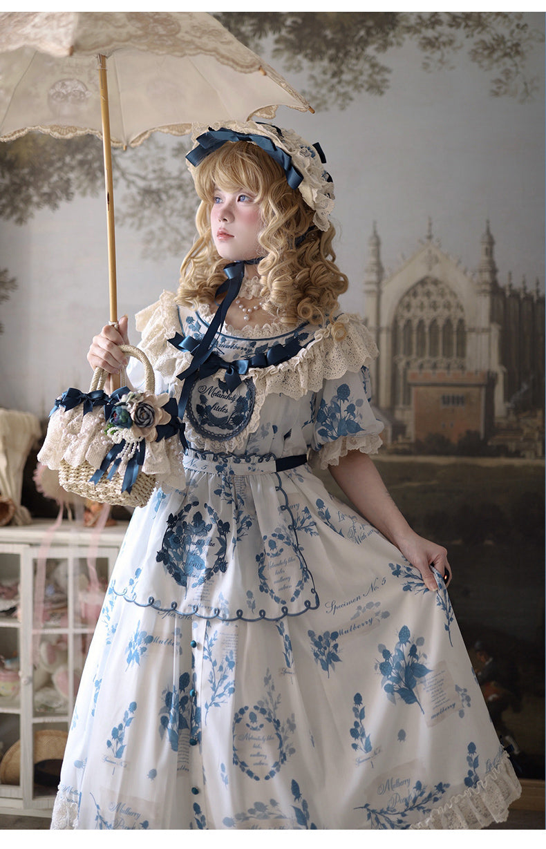NanShengGe - Mulberry Poem - Country Lolita Printed Dress with Cardigan Set 42513:742828