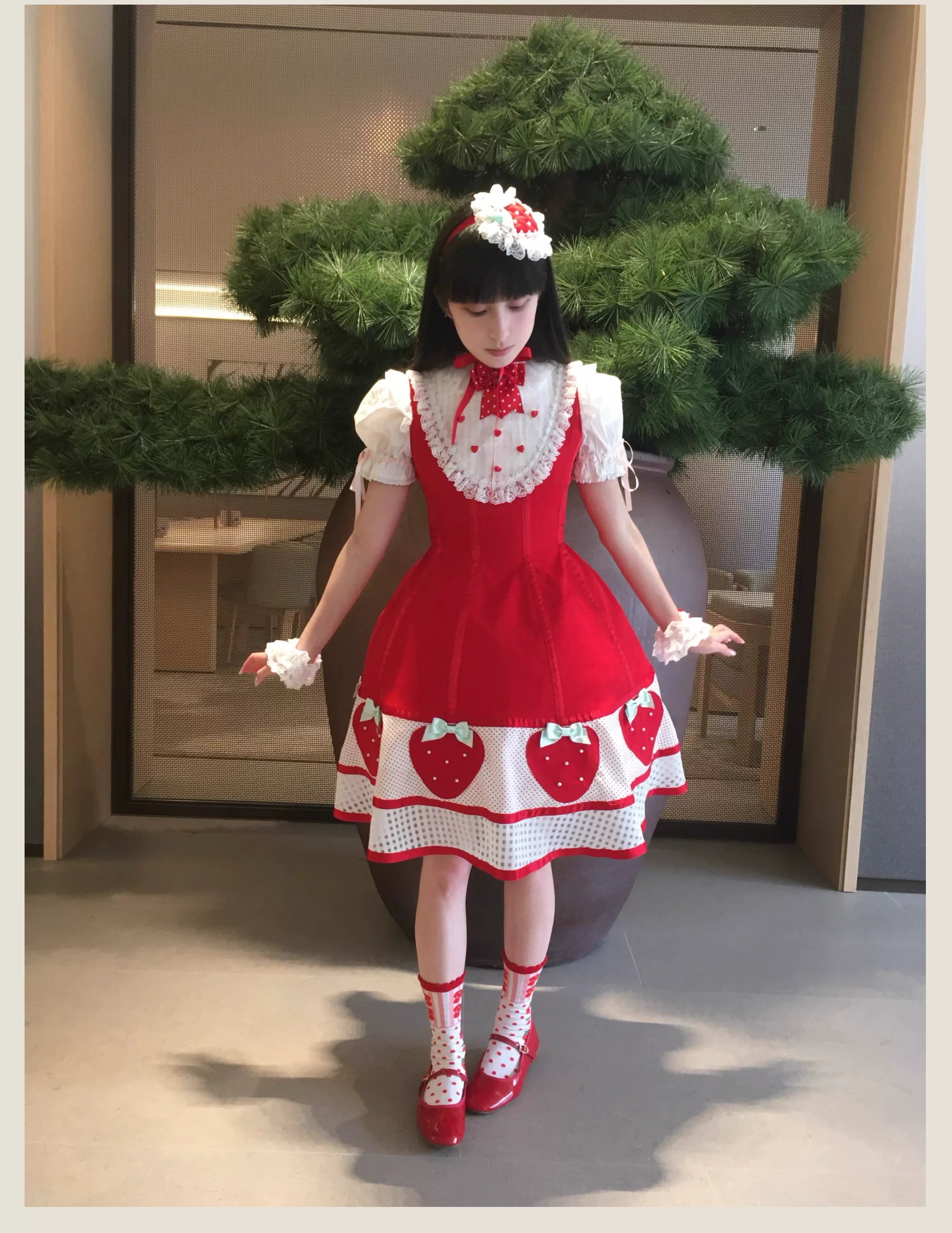 The Weird Strawberry Lady - Old School Lolita JSK, Hand-Studded Strawberry