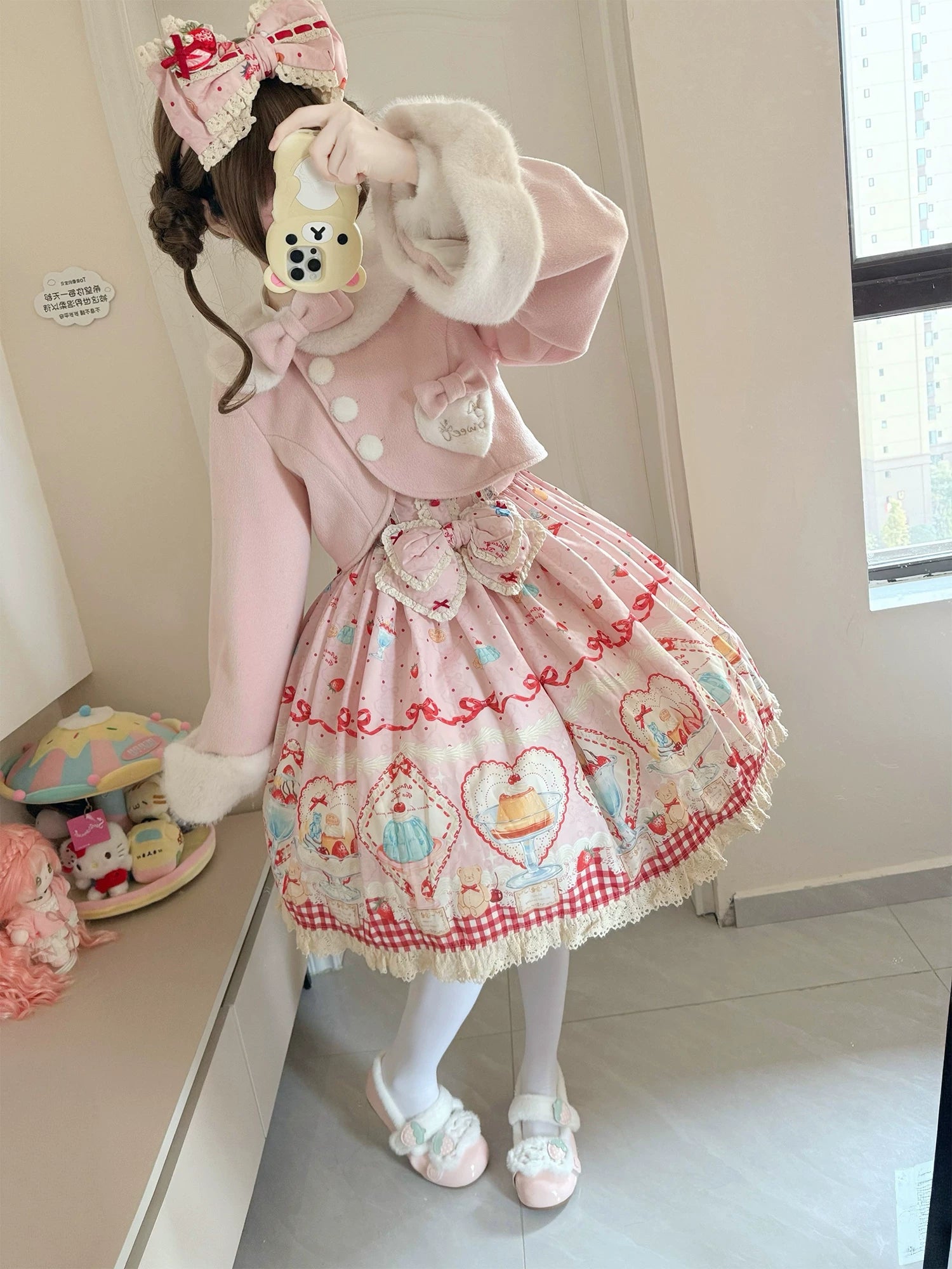 Rabbit Heart Knot - Sweet Lolita Winter Short Coat, Detachable Bunny-Ear Collar 45891:866877