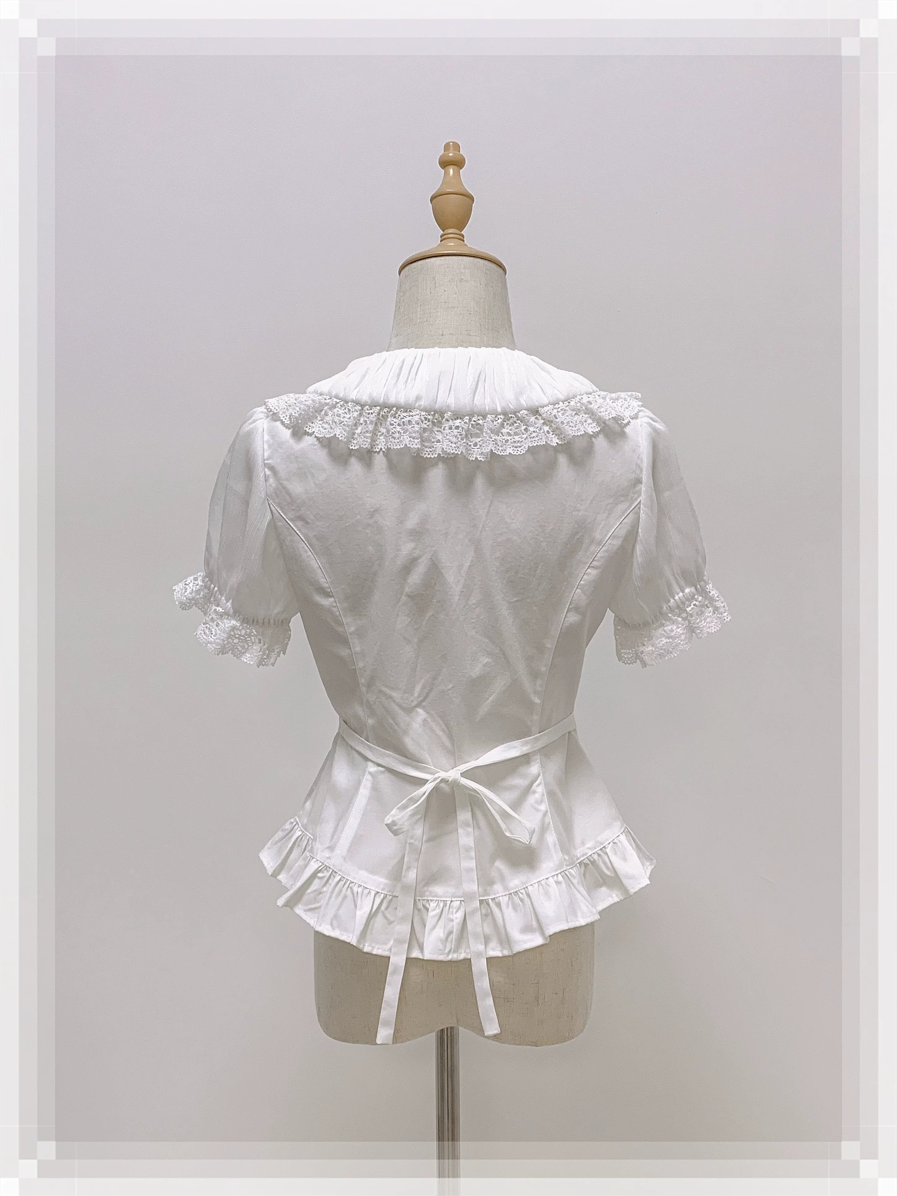 Ice Cream - Old School Lolita White Fitted Blouse with Bow 45602:854757