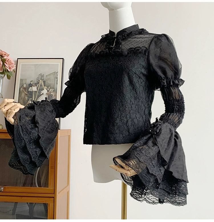With PUJI - Moon Gauze - Qi Lolita Blouse Chinese Style Shirt