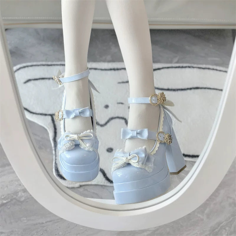 Dreamy Butterfly - Sweet Lolita Round Toe Heel Shoes, Bows & Ruffles 45139:835998