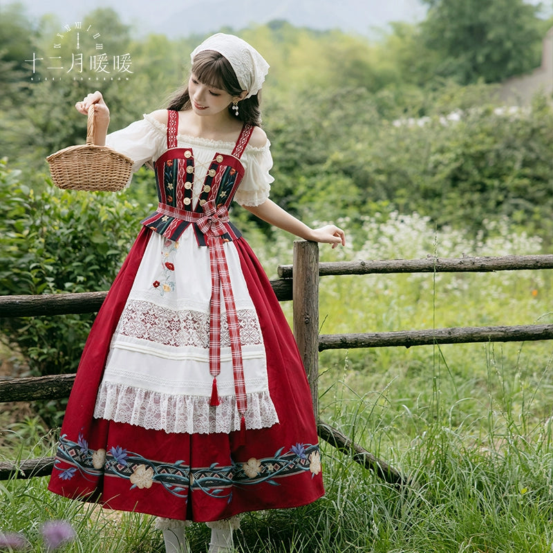Nikki Tomorrow - Goose Pleasure - Country Lolita Red JSK Dress Apricot Shirt 38306:582518