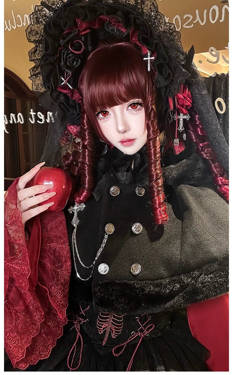 Dark Fog Feast - Gothic Lolita Bust-support Strap Dress, Lace & Cross 45256:842548
