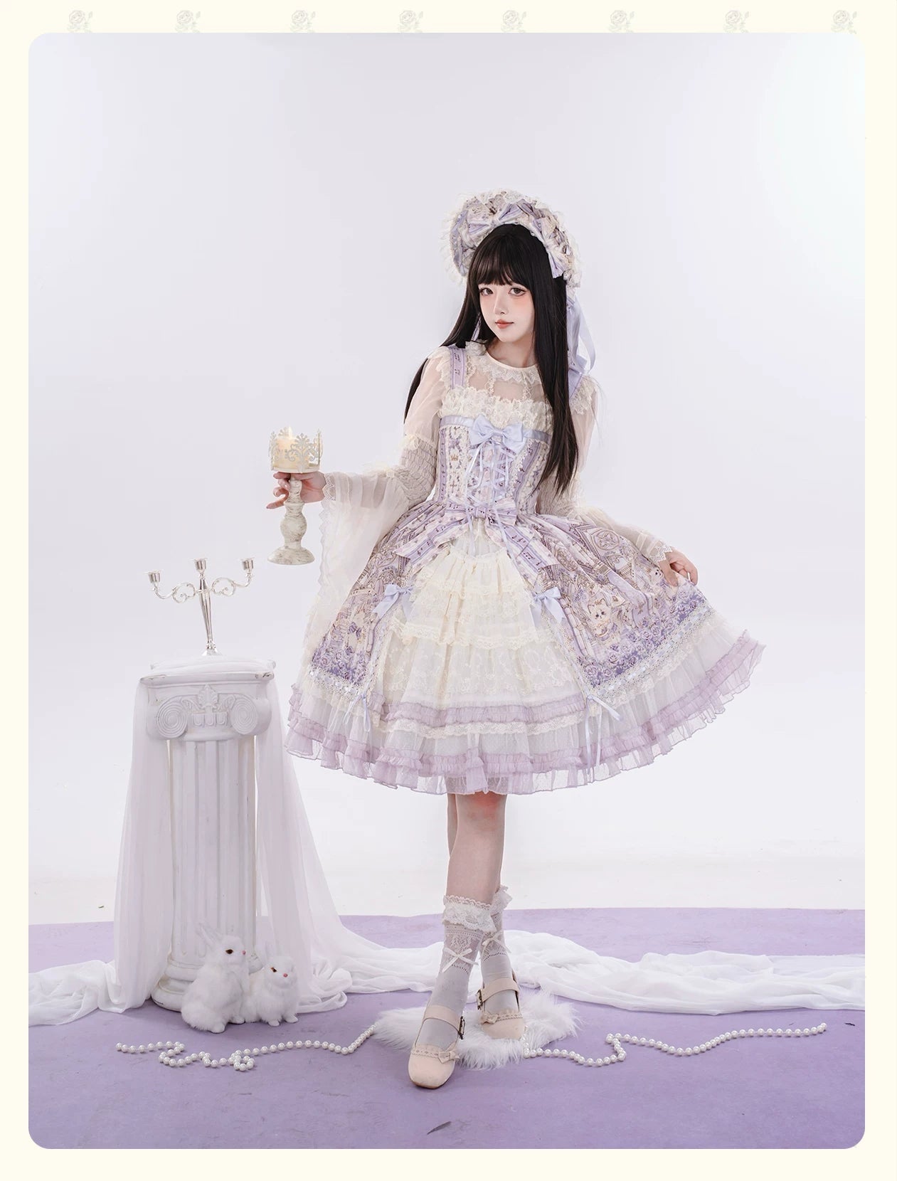 Glass Spire Melody - Cotton Lining Classic Lolita JSK, Cat and Musical Note Print 45586:852965