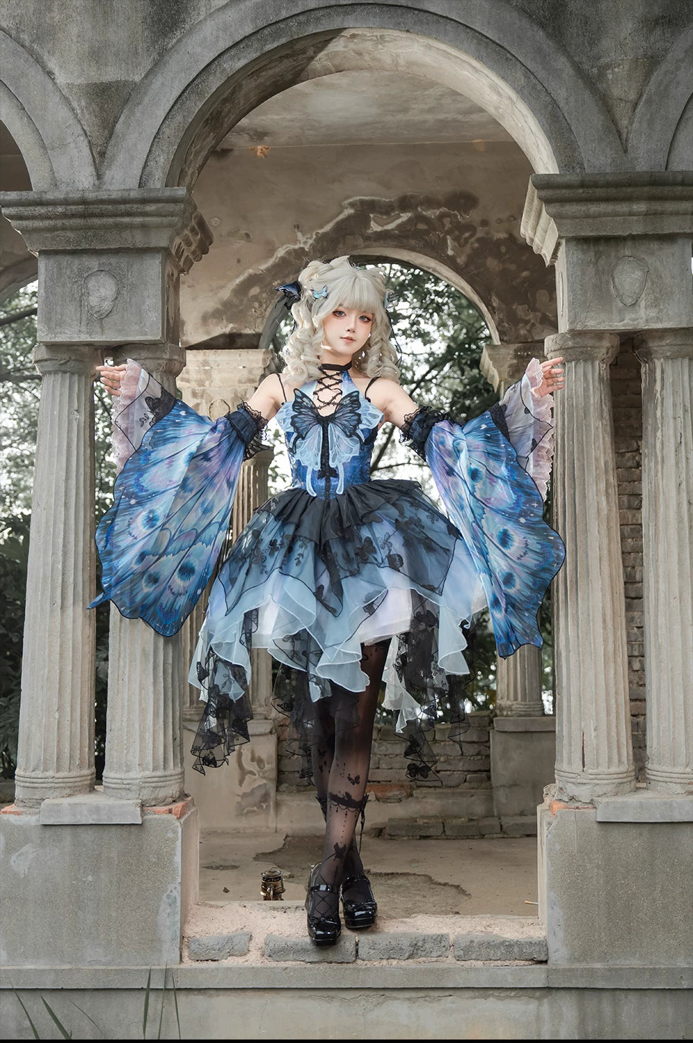 Dead Leaf Butterfly - Chiffon Gothic Lolita JSK, Irregular Tiered Skirt