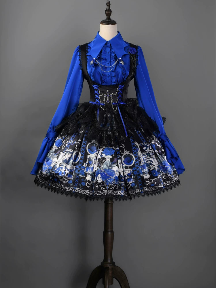 Blood Research Lab - Gothic Lolita JSK Dress, Rose & Skull Print (L M S) 44449:808788