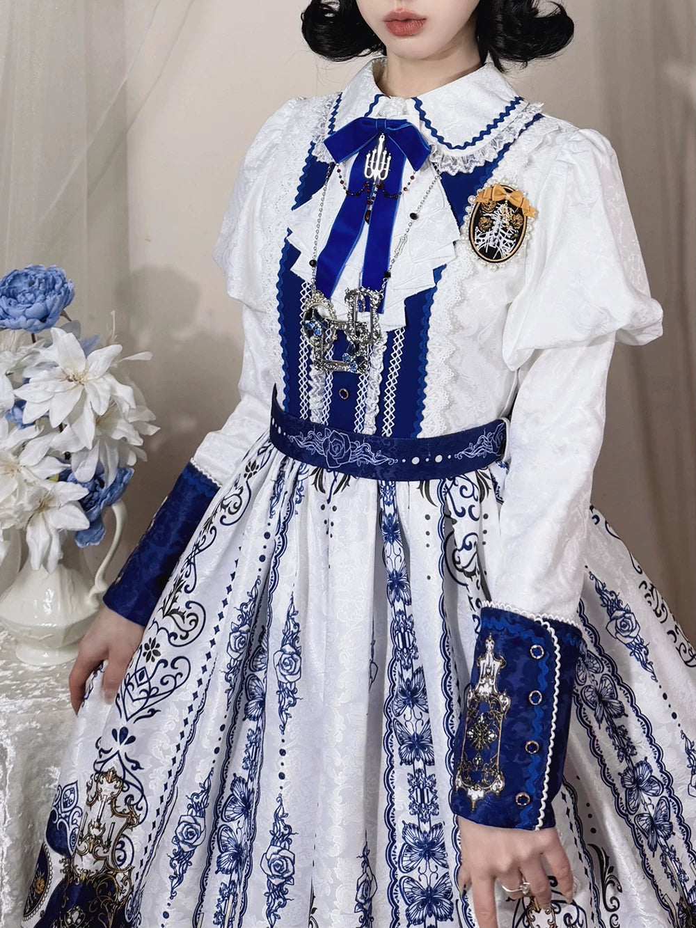 Blood Night Lantern - Jacquard Gothic Lolita Dress, Juliet Sleeve 44543:812355