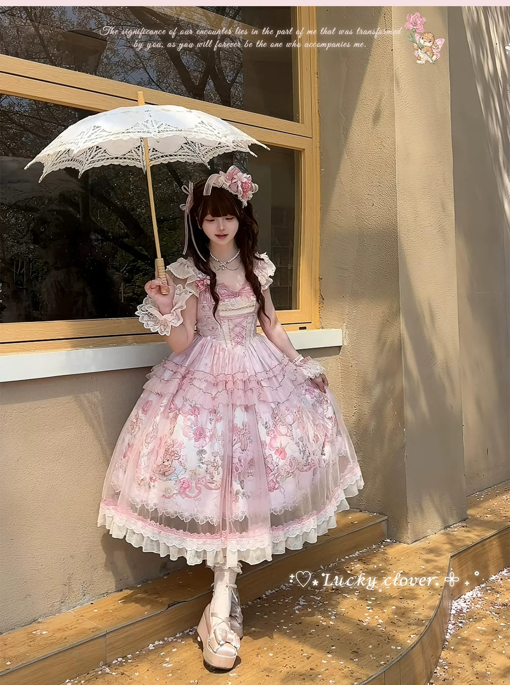 Deer Garden - Sweet Lolita Deer Printed JSK Dress with Tulle Overlay 45607:855272