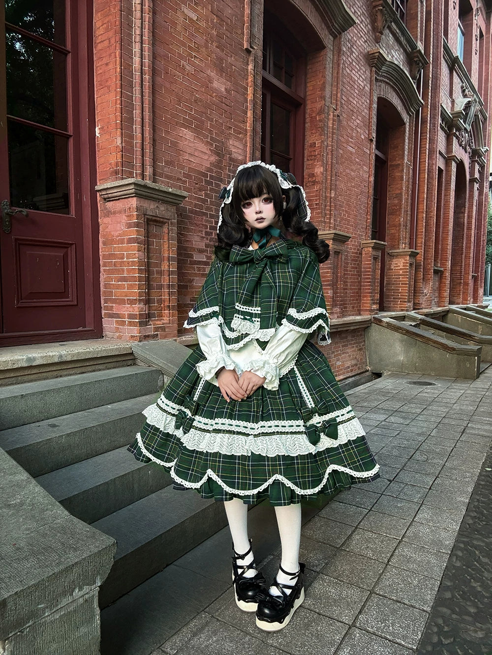 Plaid Petal Bunny - Old School Lolita Plaid OP Dress, Petal-shaped Hem 44673:818312