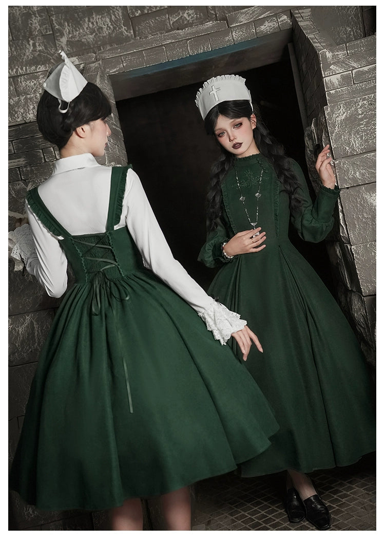 With PUJI - Letter and Poetry · Abyss Clinic - Gothic Lolita Green Dress Set 43929:789696