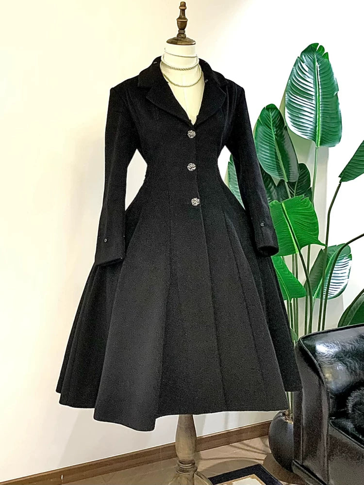 Black Mamba - Winter Elegant Lolita Coat, Detachable Fur Collar