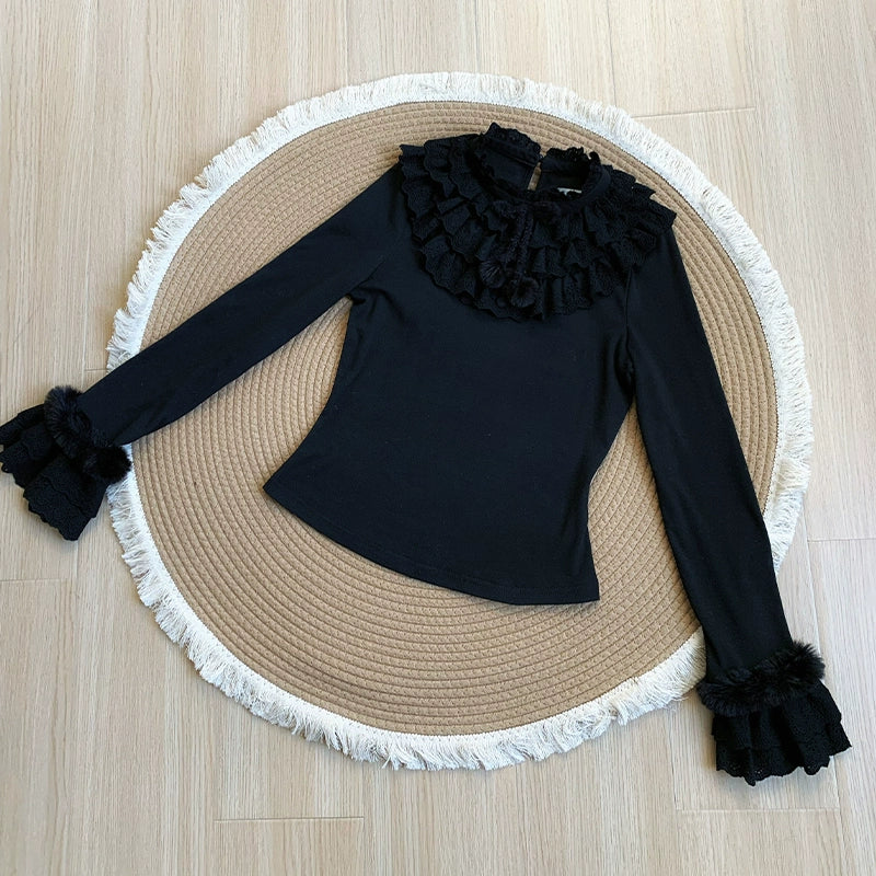 With PUJI - Frostfall - Winter Sweet Lolita Inner Wear, Layered Lace (Black / L M S) 44284:802073