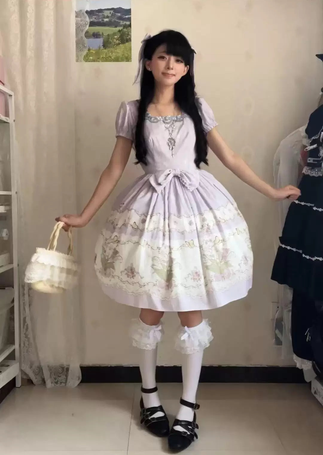 Jenny Flower - Cotton Old School Lolita Floral Printed OP Dress (L M S XL XS / Pre-order) 45608:855934