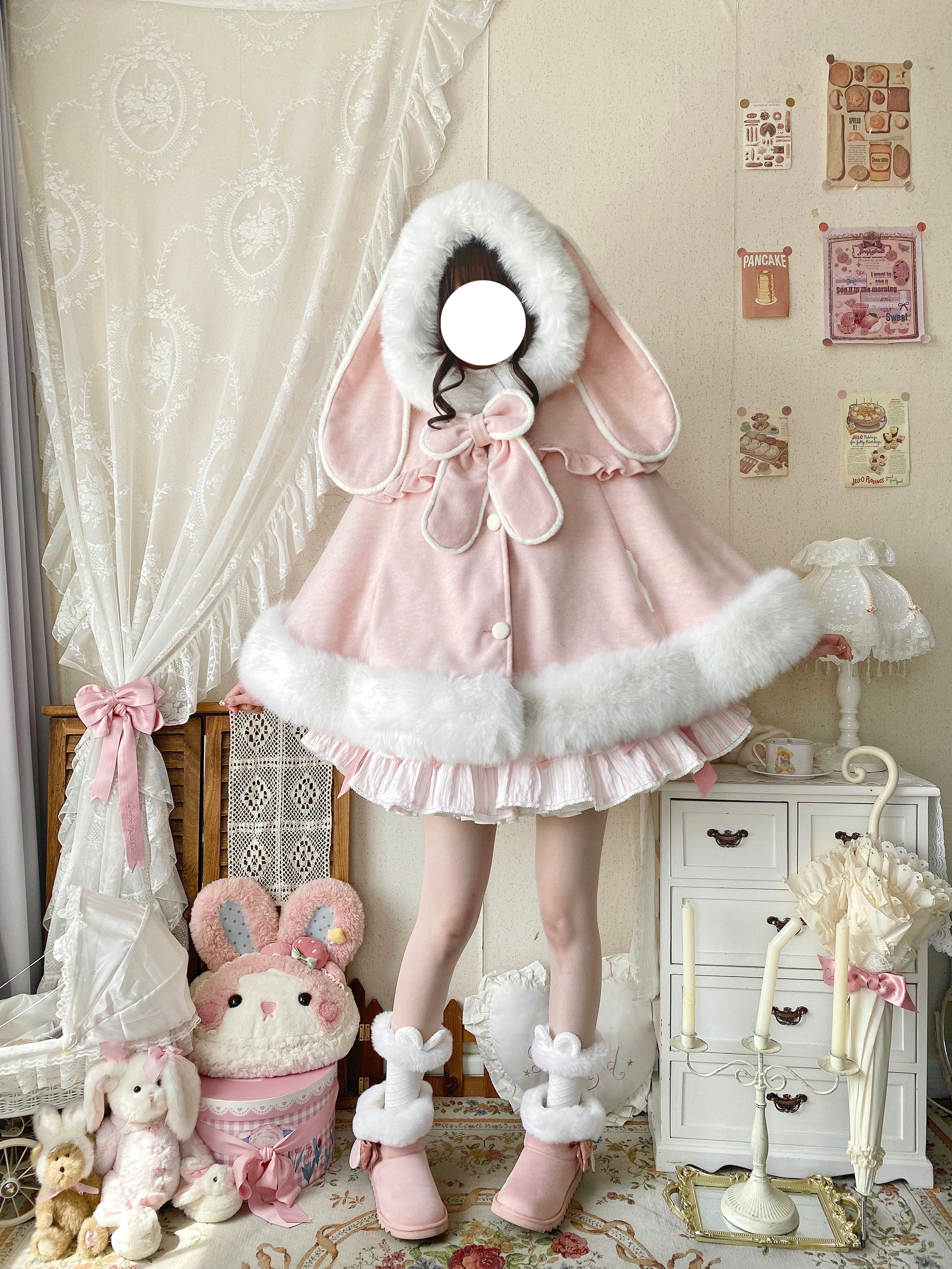 Qianmu - Lop Bunny - Kawaii Lolita Plush Hooded Cape 43850:787097