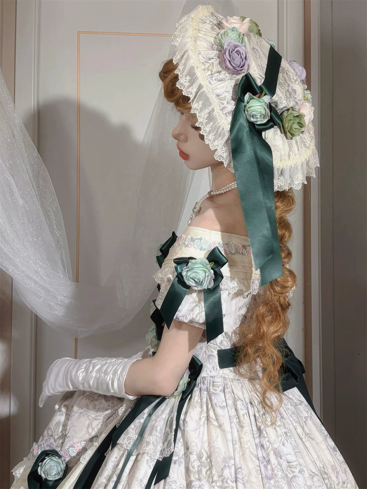 Dolota Flower Wall - Classic Lolita Floral OP Dress, Open Shoulder 44485:811206