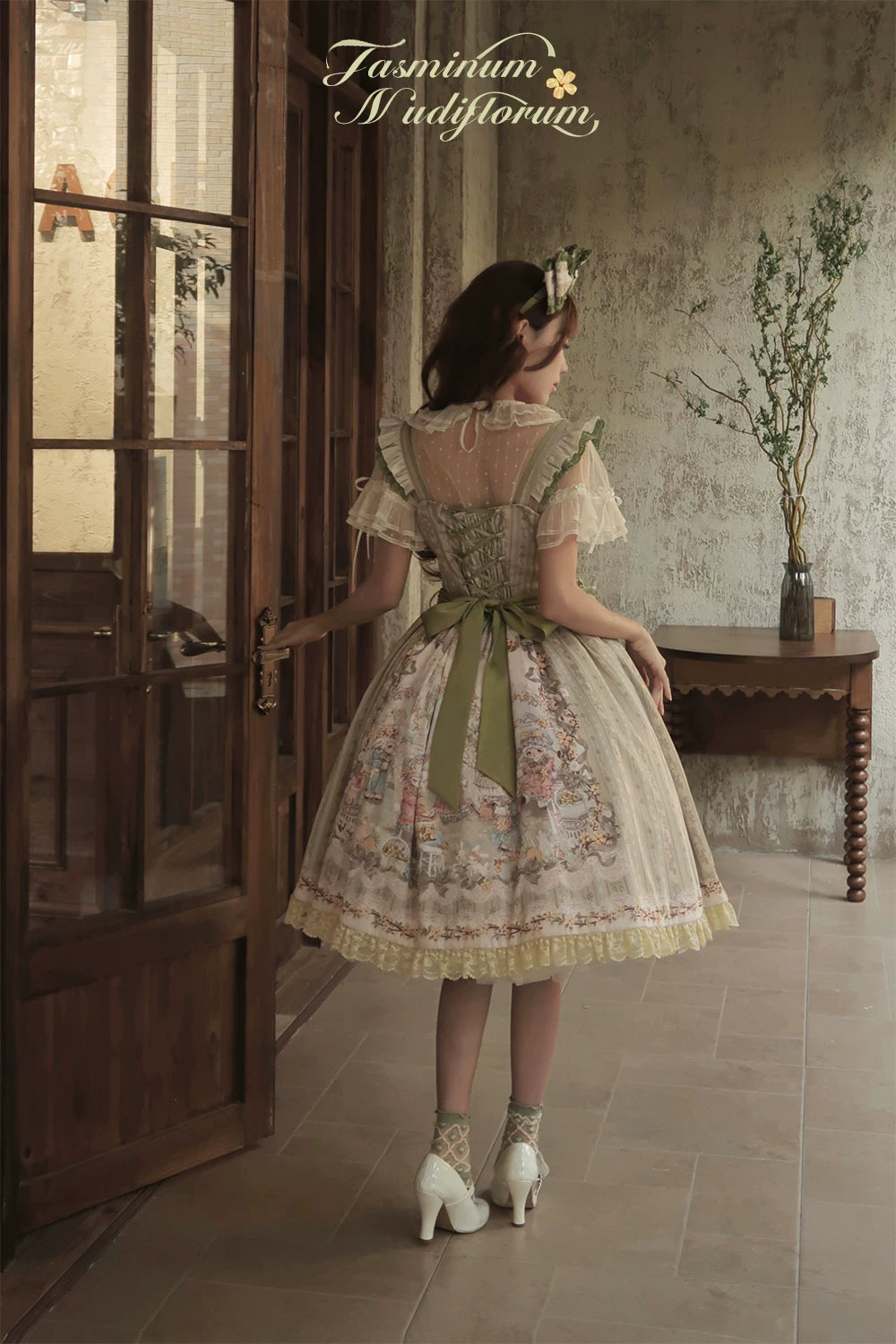 Greets Spring Lamb - Classic Lolita JSK Dress, Winter Jasmine & Lamb Print