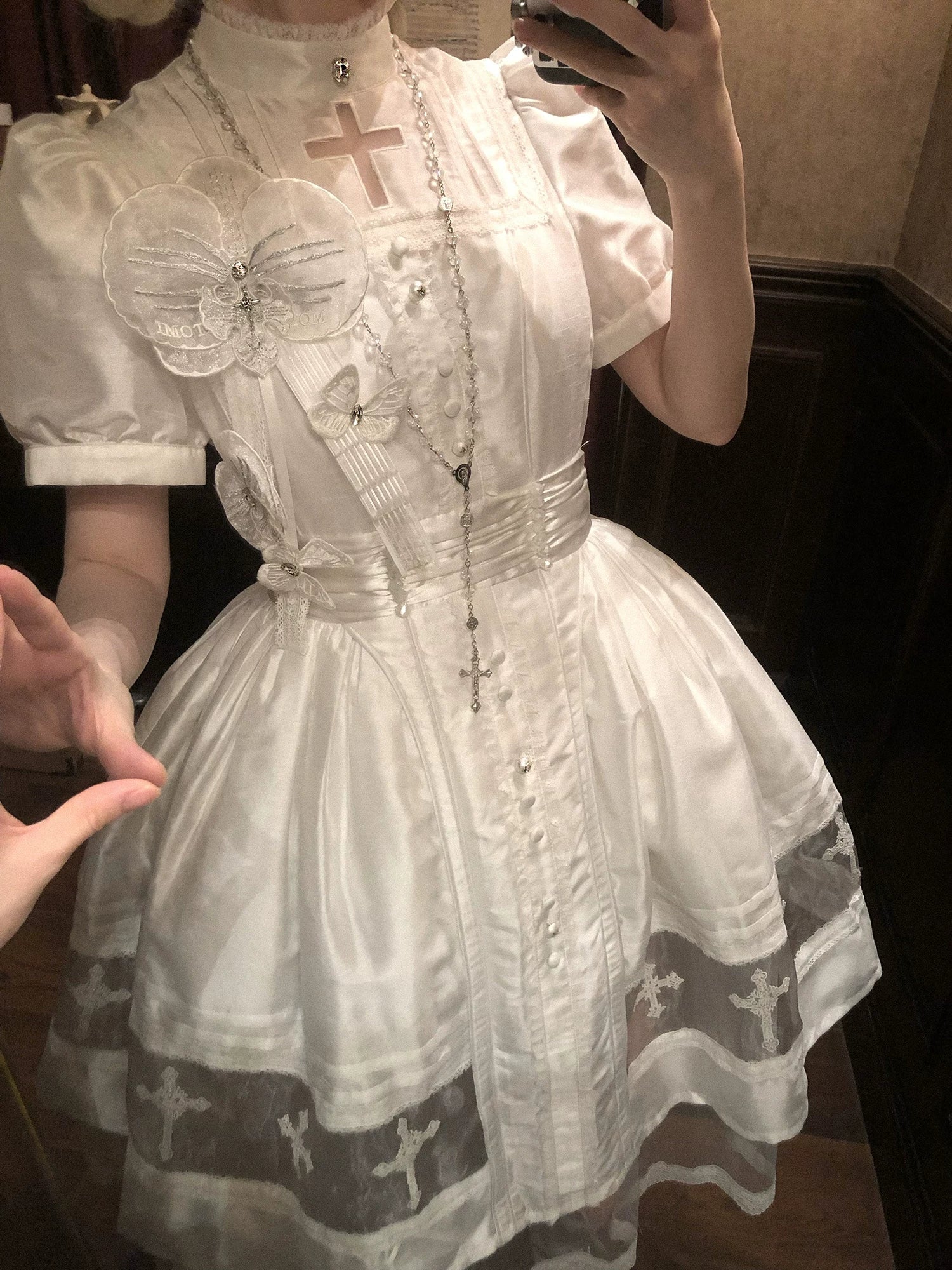 Ghost Orchid - Gothic Lolita OP Dress, Embroidered Cross
