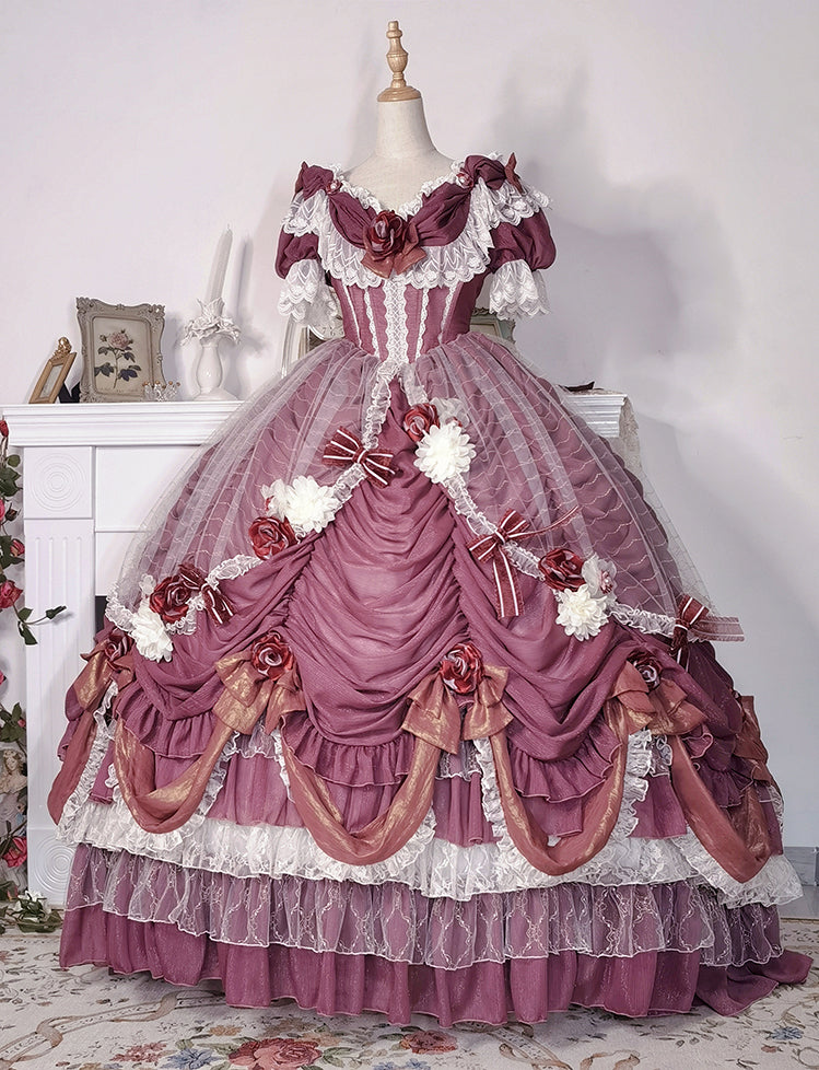 Henrietta~Sa Majeste la Rose~Elegant Lolita Wedding Dress Multicolor Customizable 0 pinkish purple dress+a bow+hair band 