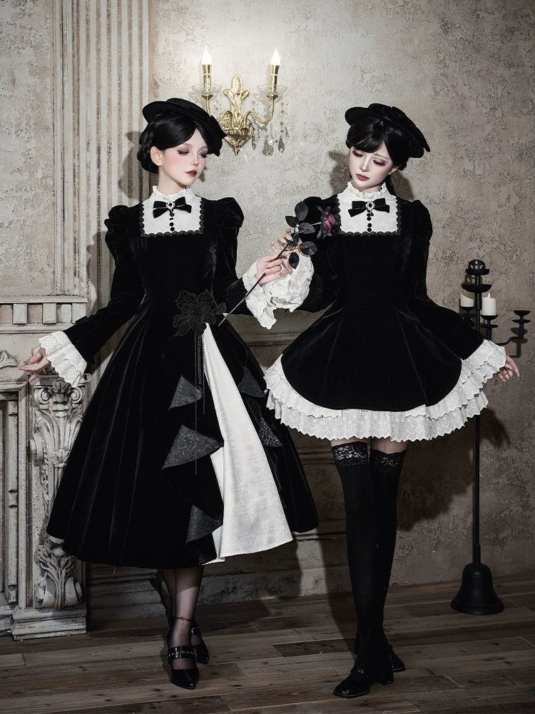 With PUJI - To the Dusk - Classic Lolita Tiered-Skirt OP, Long Irregular Hem 44319:804607