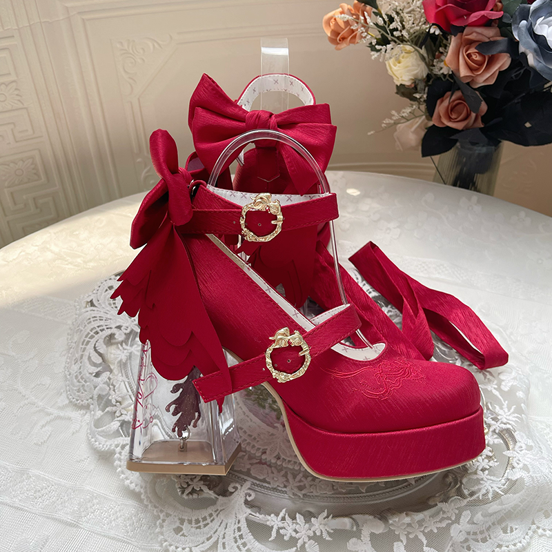 Dreamland - Floating Koi Land - Satin Classic Lolita Platform Shoes, Transparent Heel 44317:804076