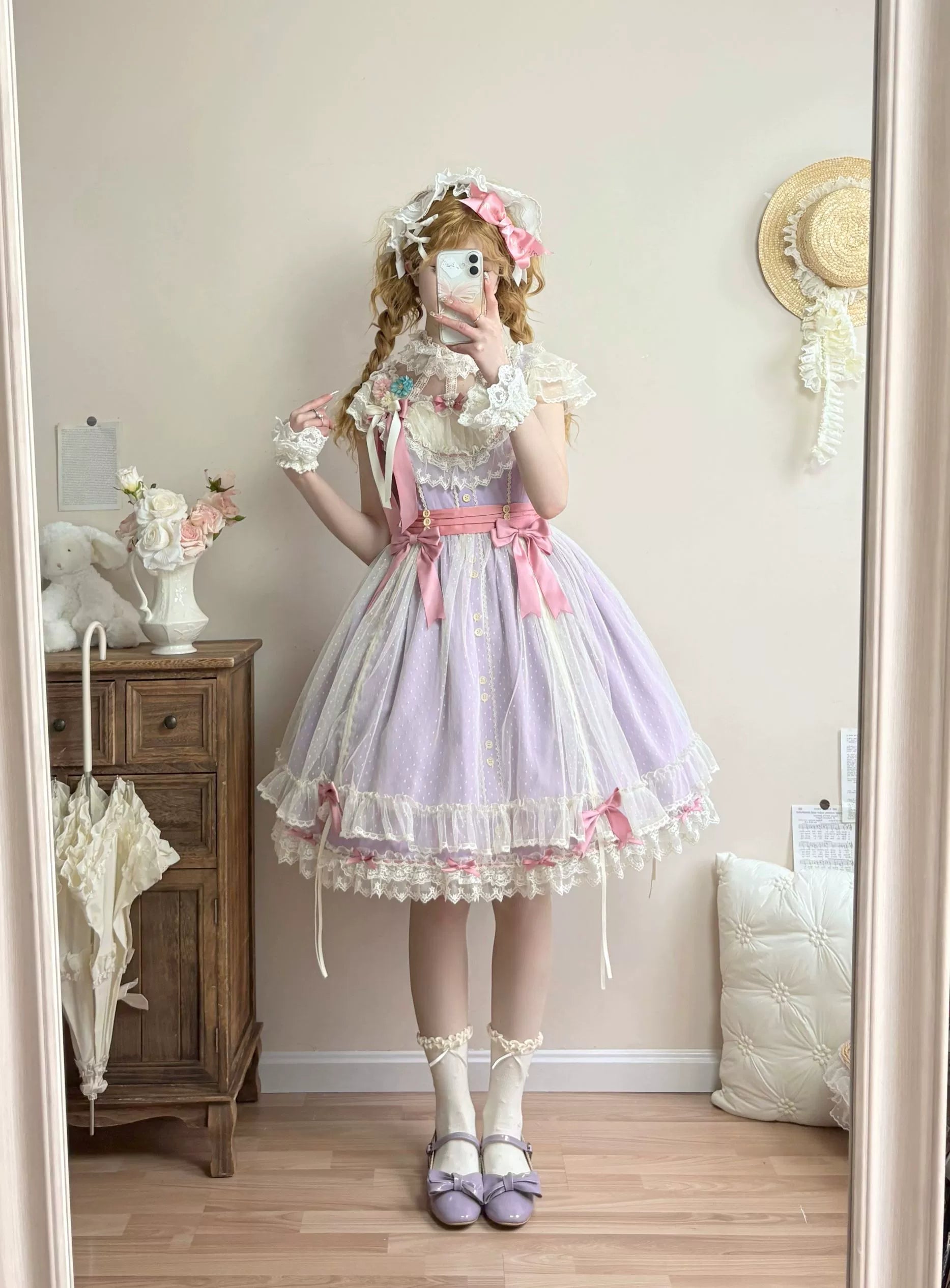 Uncle's Workshop - Fluttering Cherry Spring Strings - Cotton Sweet Lolita JSK Dress 42196:776716