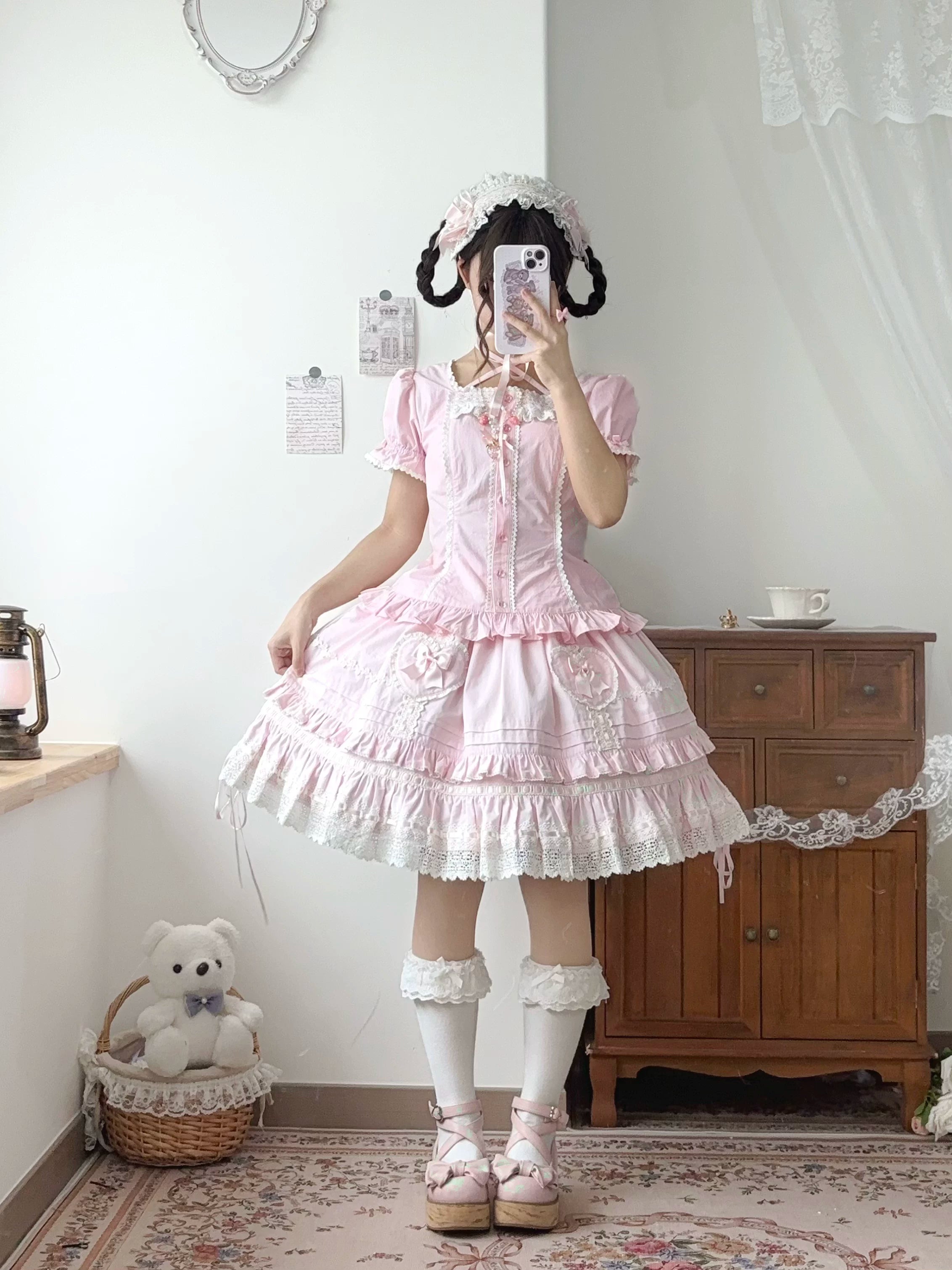 Haruhime Momoko - Old School Lolita Blue Cotton Blouse, Cross Halter Neck 45749:860732