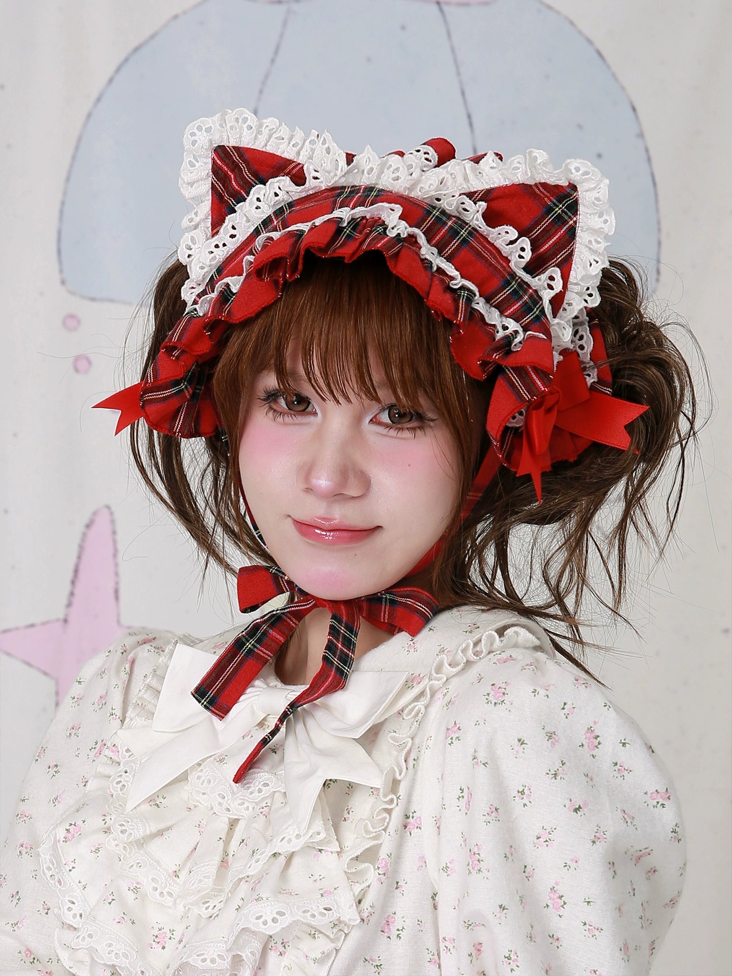 Soso Meme Club - Christmas Sweet Lolita Hairband, Red Plaid Cat Ear 44110:795048