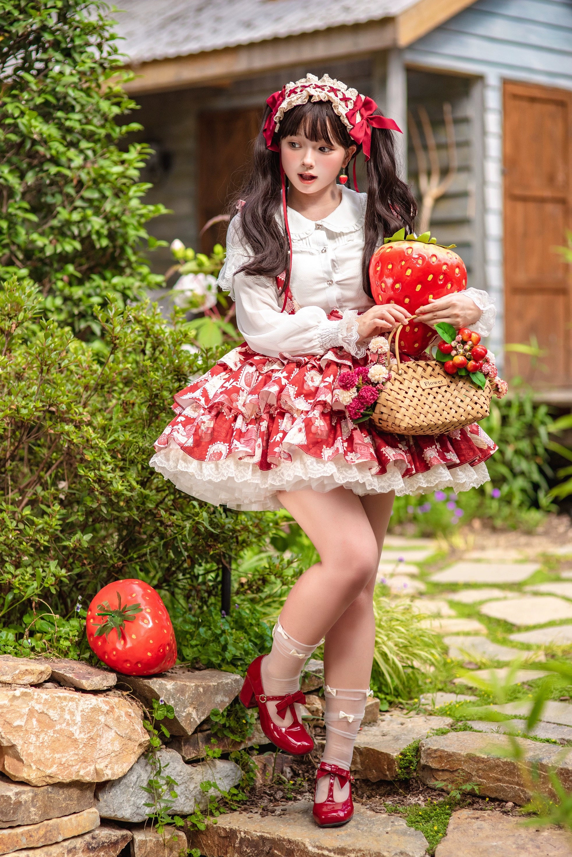 Strawberry Witch - Strawberry Stamp - Sweet Lolita OP Short Sleeve Lolita Dress