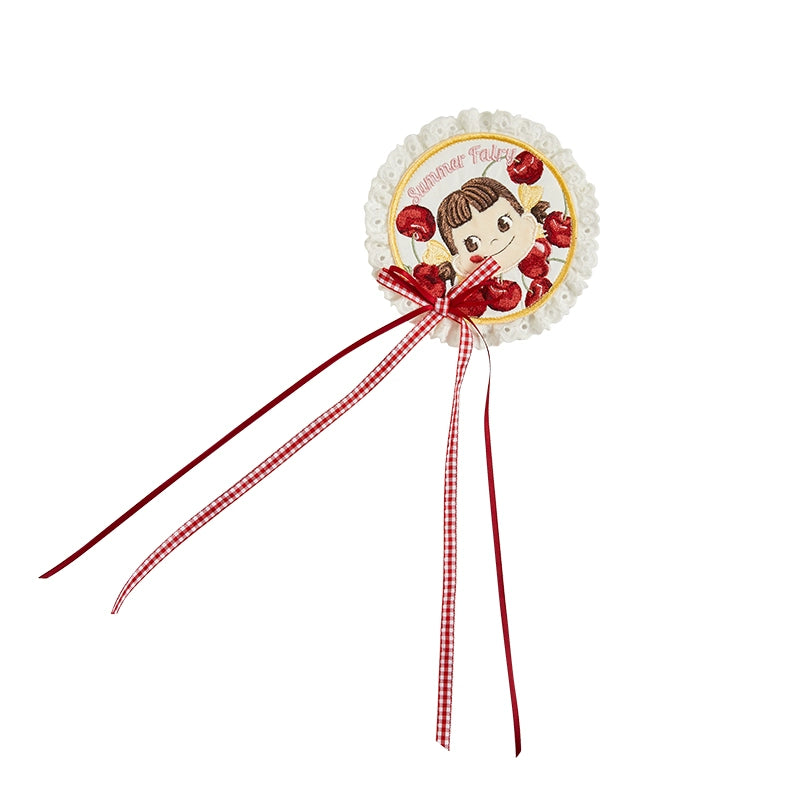 Summer Fairy - IP collab Kawaii Lolita Accessories Necklace Clips Socks Brooches Round Brooch - Cream White