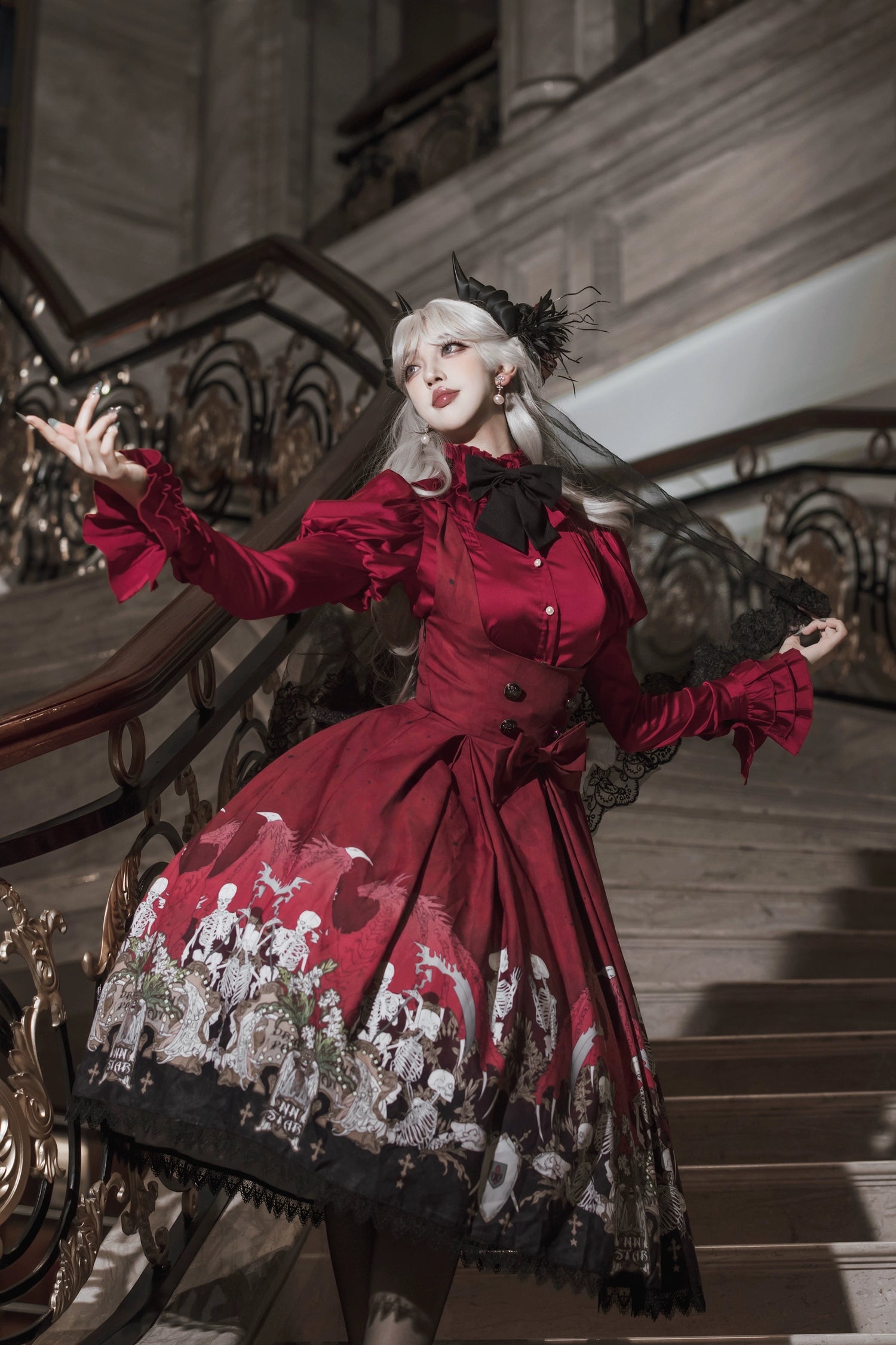 Nn Star - Dragon Bone Lily - Bone Printed Bust-Supporting Gothic Lolita JSK