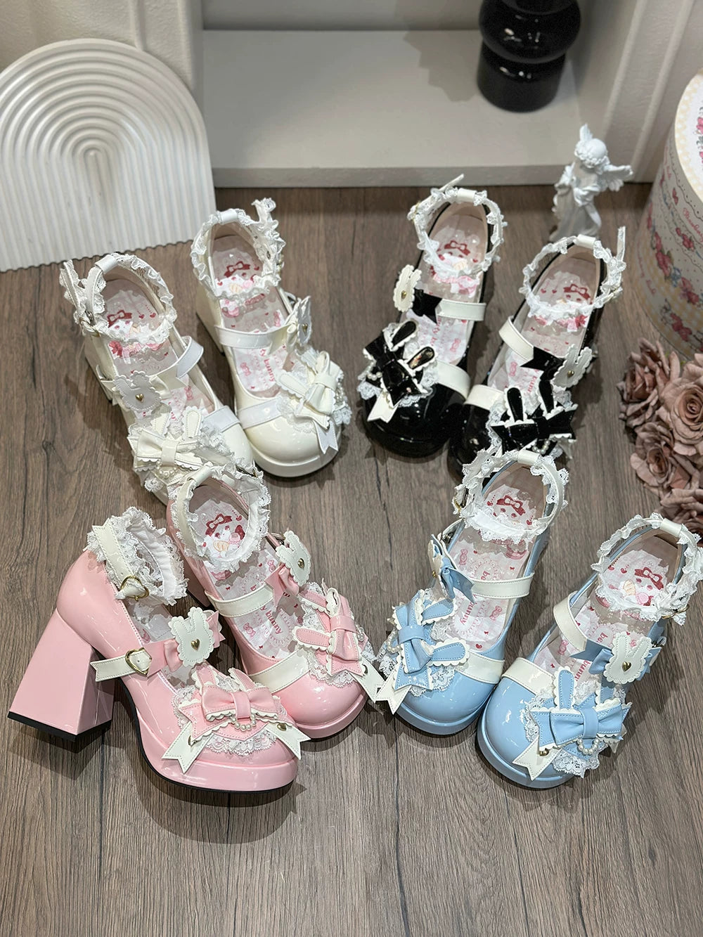 Sweet Bunny Tea Party - Sweet Lolita Chunky Heels Shoes, Bunny-ear Bow Decoration 44839:825400