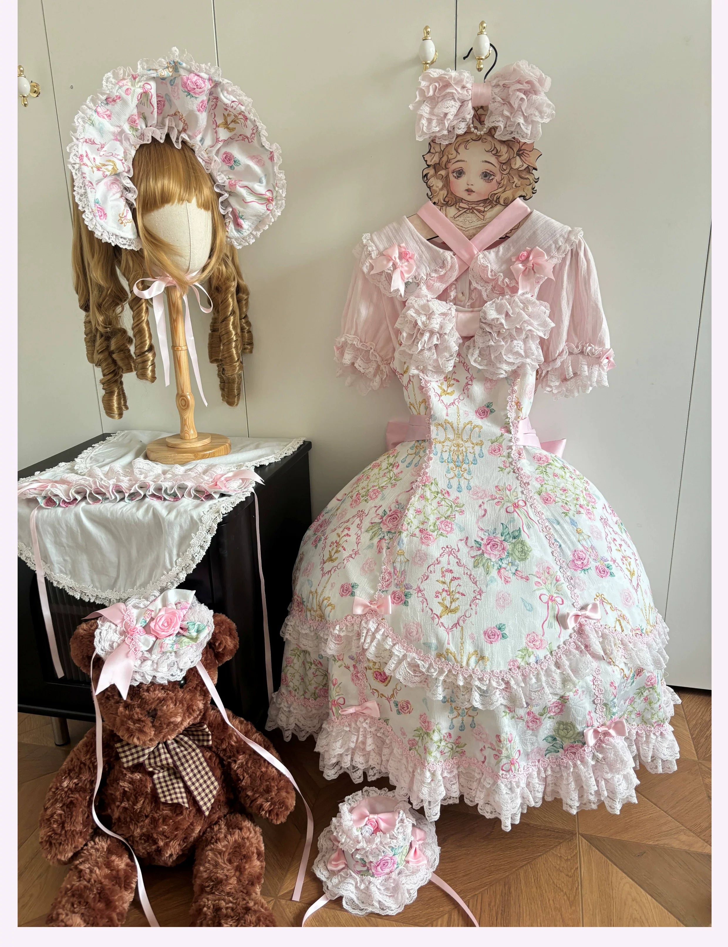 Spring 2025 - Old School Lolita Floral Print JSK Dress, Doll-Like OP 45247:842740