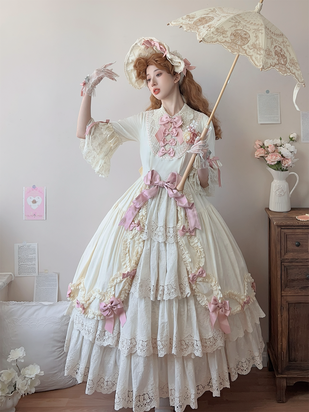 Miss Point~Lilyka Garden~Classic Lolita OP Dress Set Elegant Floral Wall Princess Sleeve 38832:606164