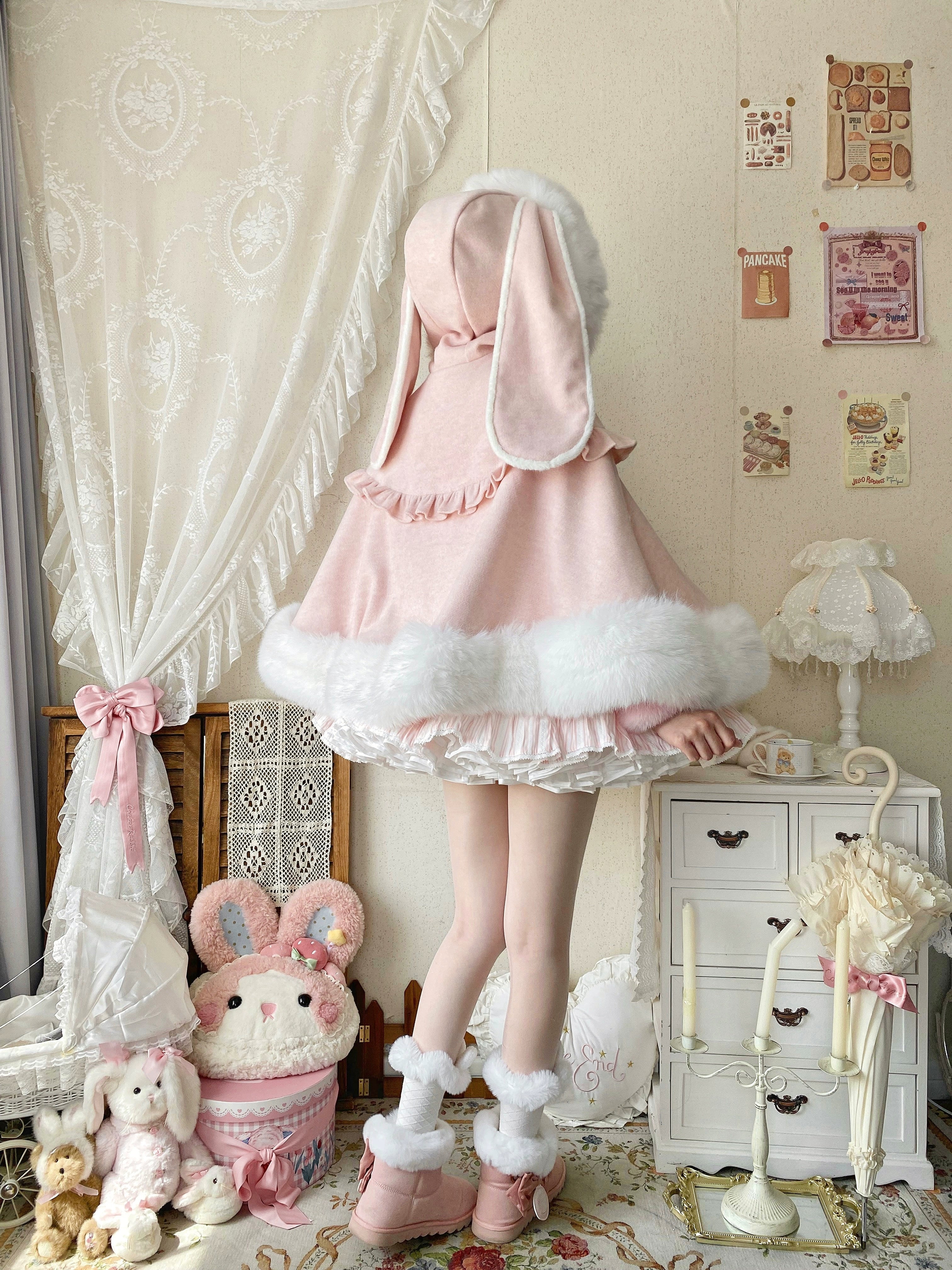 Qianmu - Lop Bunny - Kawaii Lolita Plush Hooded Cape 43850:787085