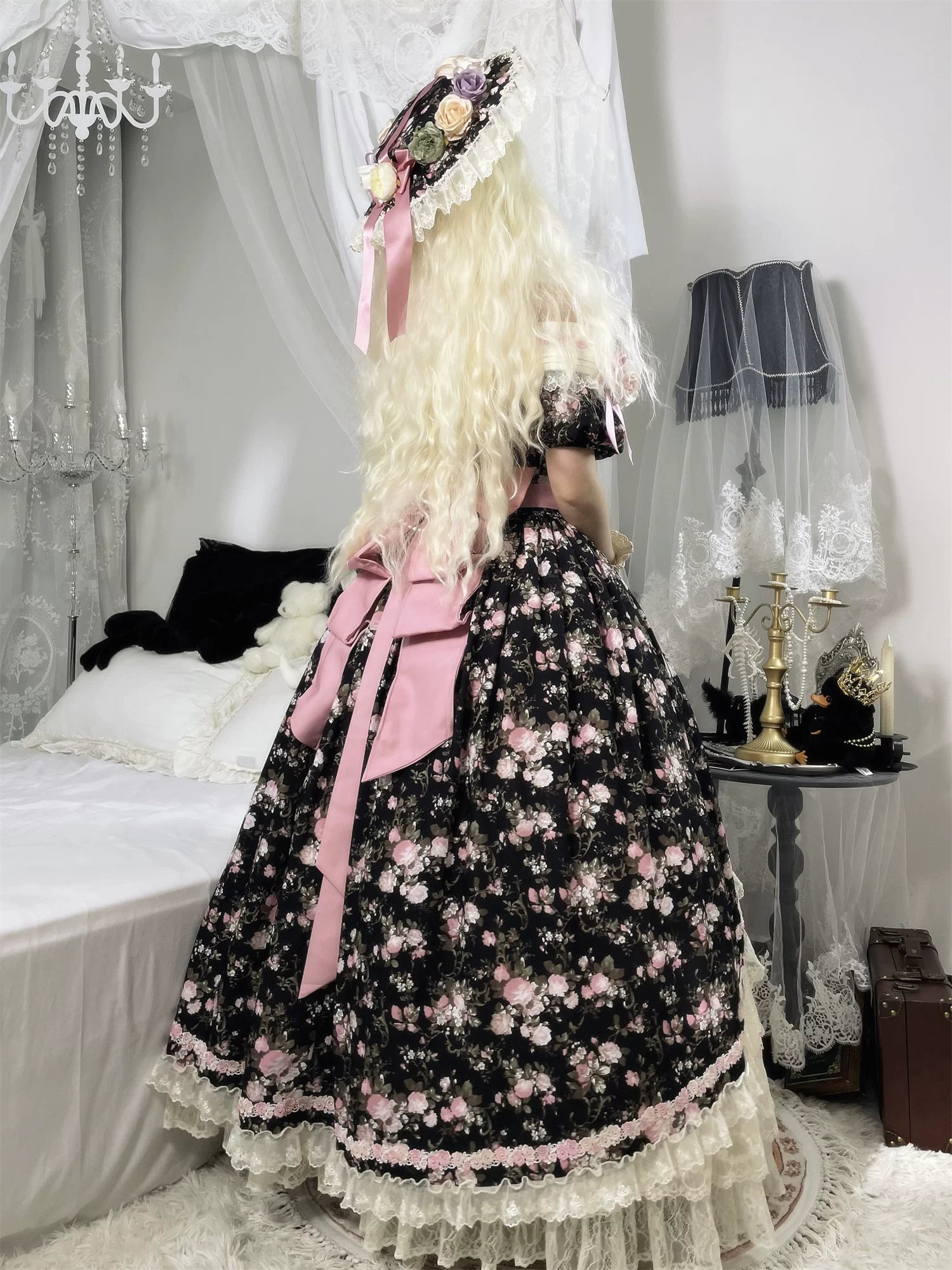 Dolota Flower Wall - Classic Lolita Floral OP Dress, Open Shoulder 44485:811201