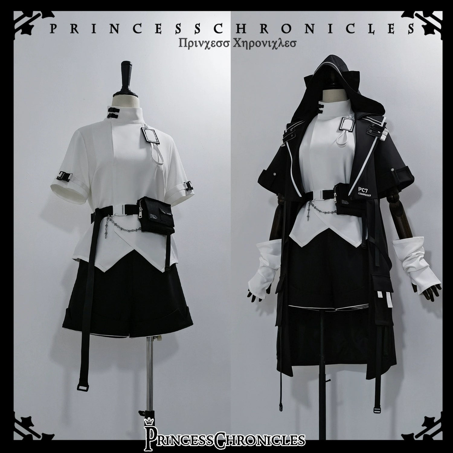 Princess Chronicles - White Cat Dark - Ouji Lolita Cat Ear Hooded Jacket, Pocket Shorts Black Coat Only S