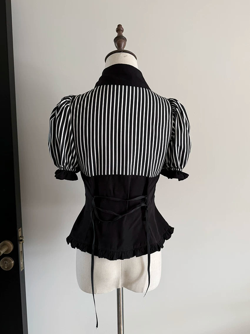 Laura's Reply - Gothic Lolita Striped Patchwork Blouse