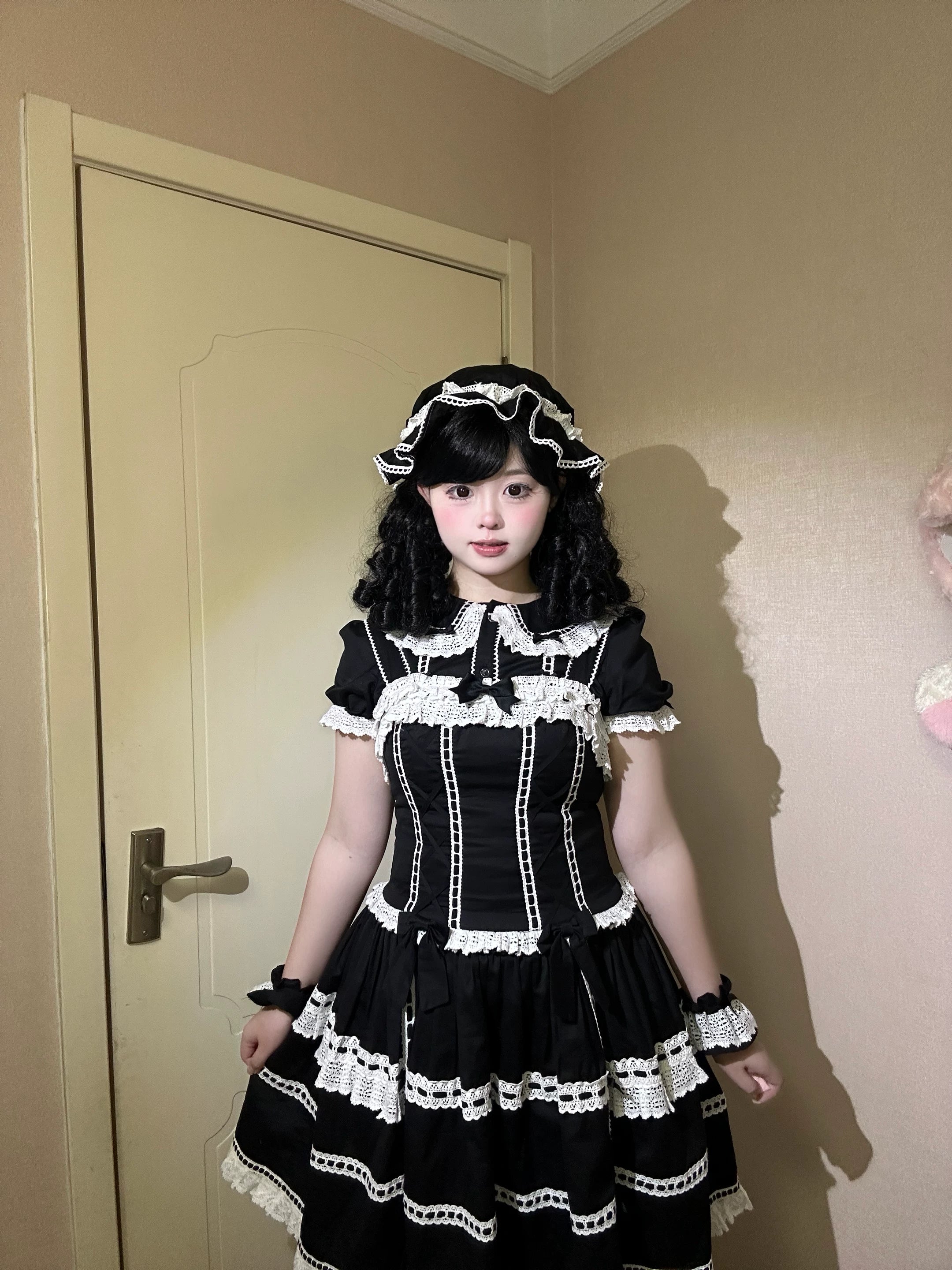 Yarn-Woven Doll Clothing - Old School Lolita Cotton JSK, Peter Pan Collar Blouse
