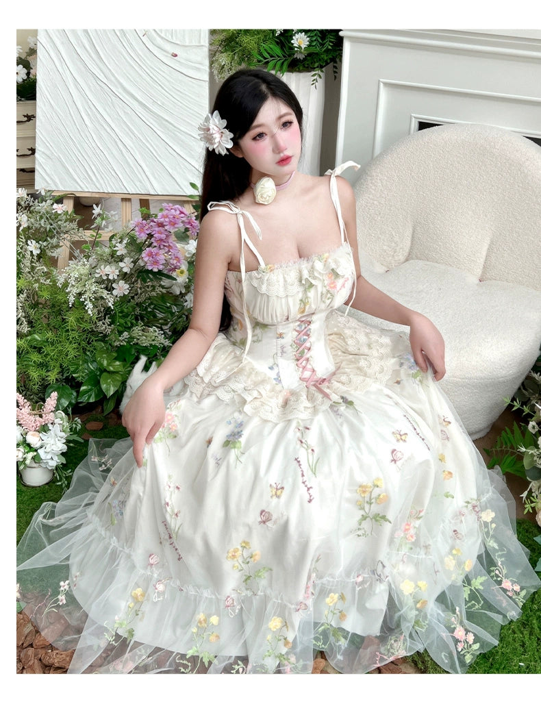 Diamond Honey - Spring Bouquet - Sweet Lolita JSK Dress Fairy-like Embroidered Mesh Dress