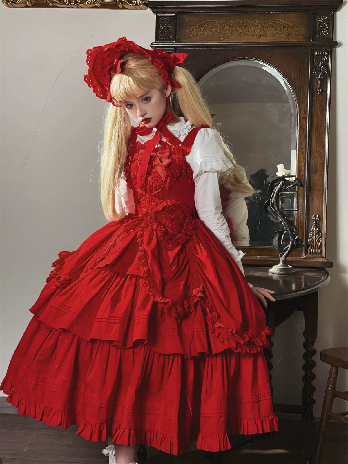 Cotton Gothic Lolita Long JSK, Drawn-up Hem