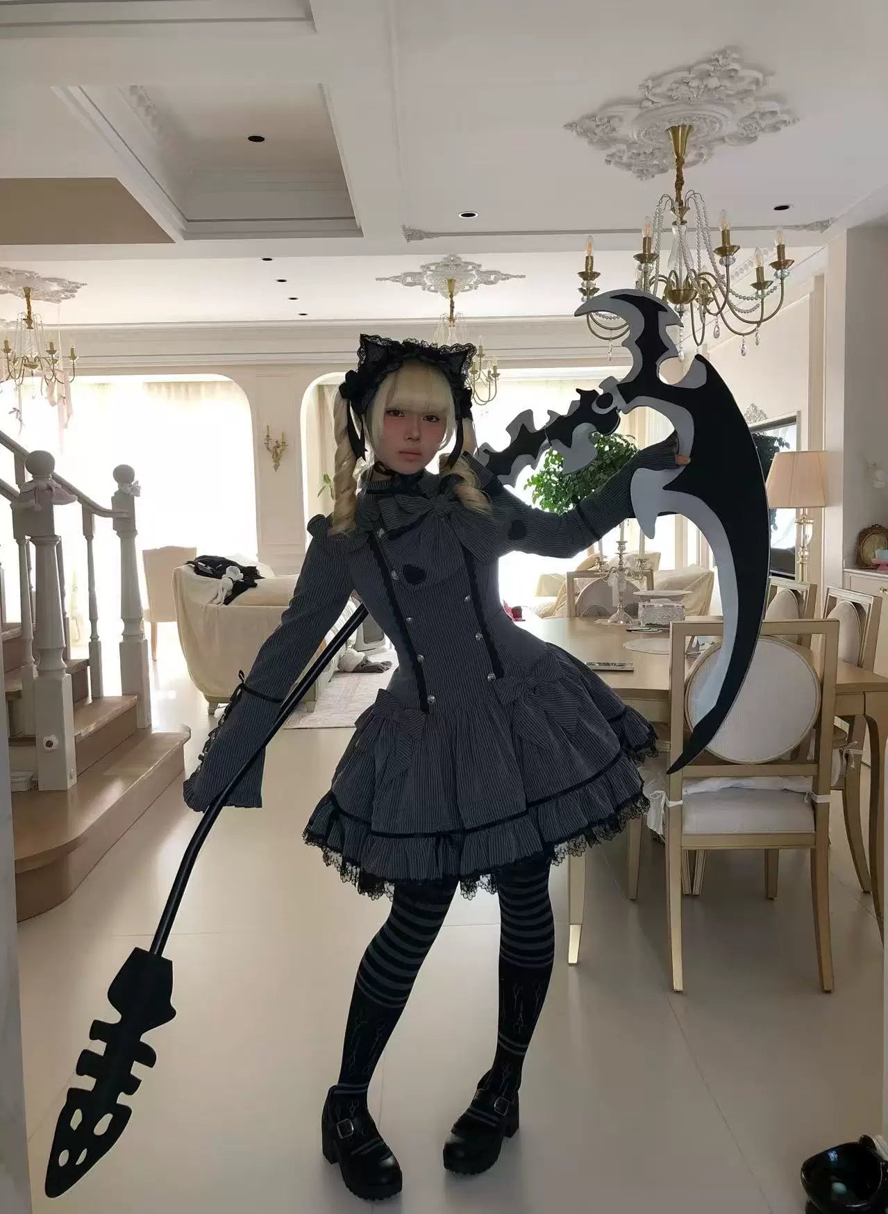 Phantom Kitty - Old School Lolita Low Waist OP Dress, Lace & Bow