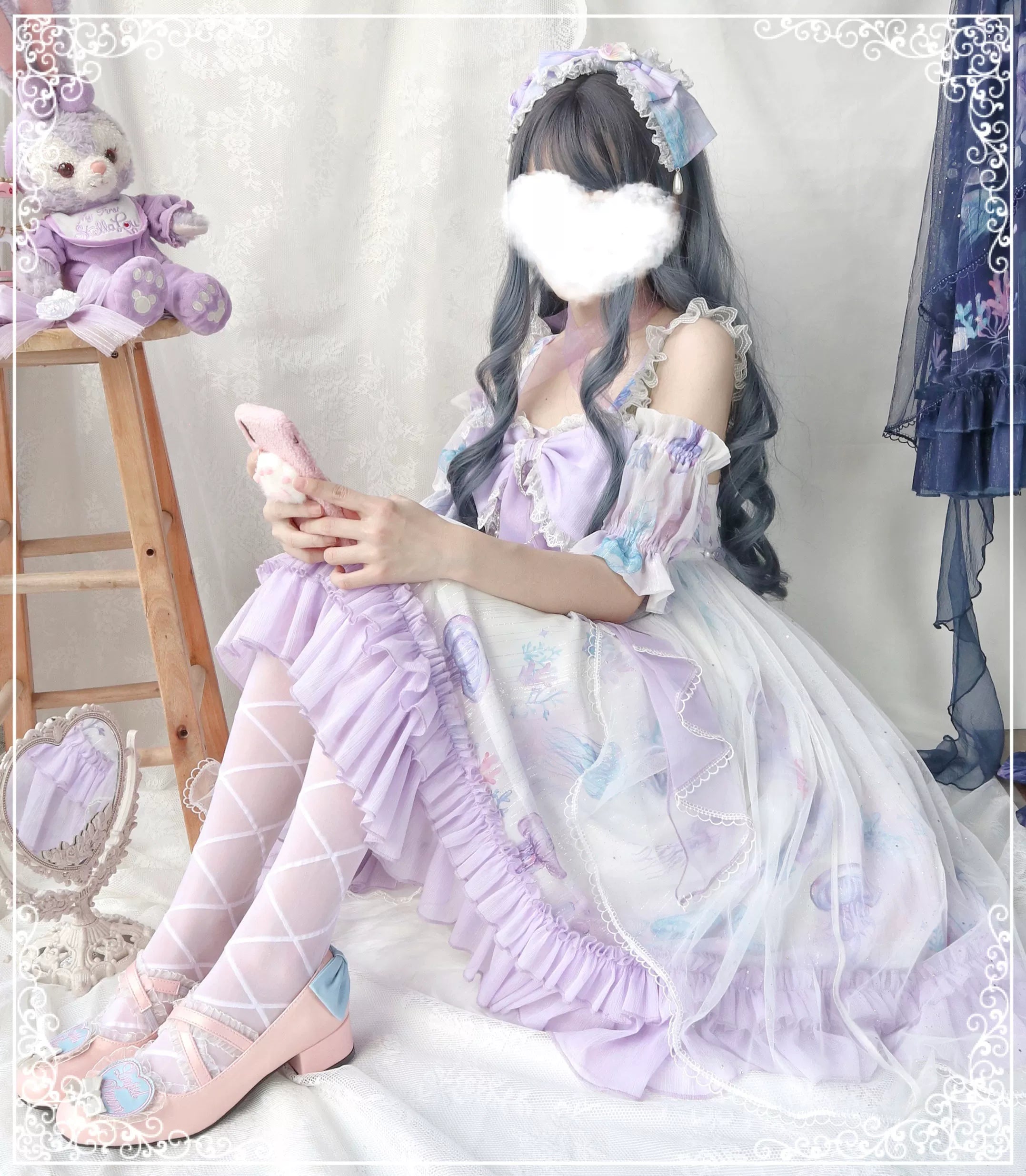 Coral Jellyfish - Sweet Lolita High-waist JSK Dress, Jellyfish & Coral Print 44906:827410
