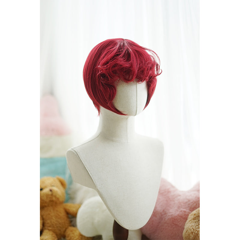 Imperial Tea~Daily Lolita Wigs Roman Roll Wig Ocean red wavy bob with bangs  