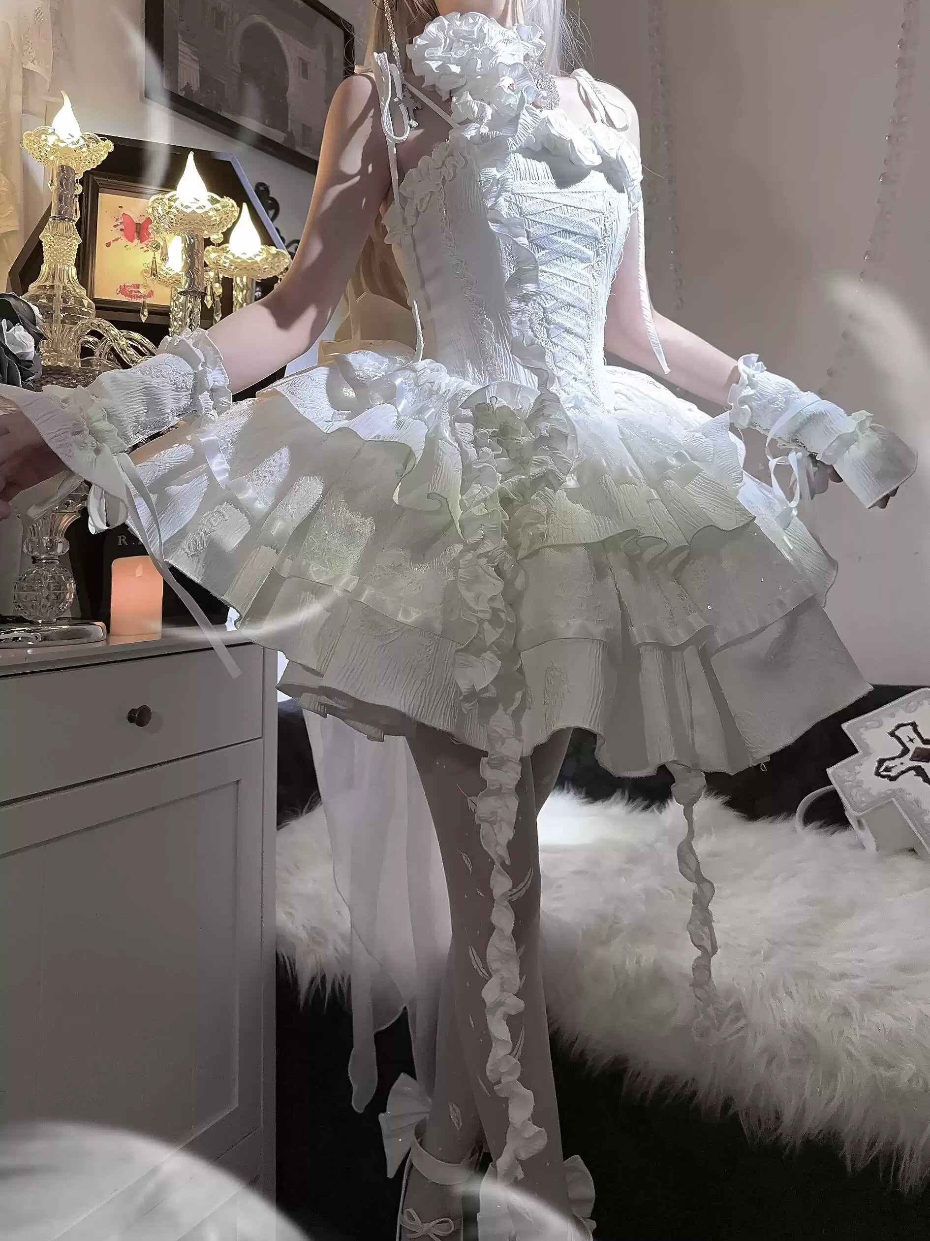 Silent Manor - White Gothic Lolita Fishbone JSK Dress 43499:777811