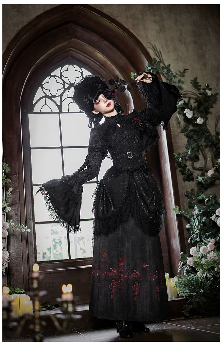 Under the Hanging Moon - Black Gothic Lolita SK Set, Modified Mamian Skirt